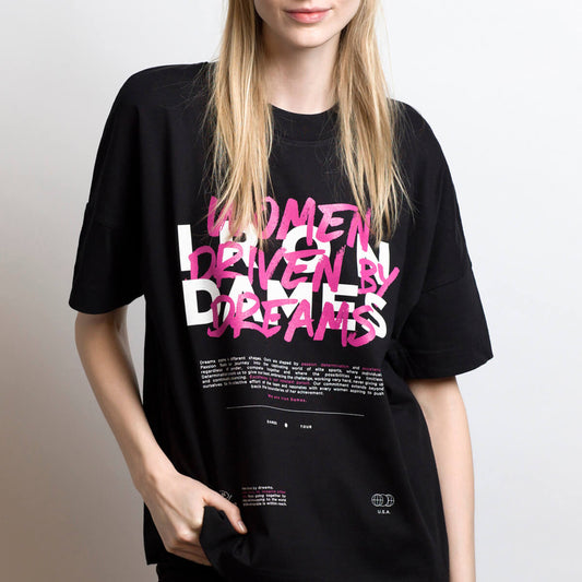 TSHIRT NERA - WOMEN DRIVEN BY DREAMS